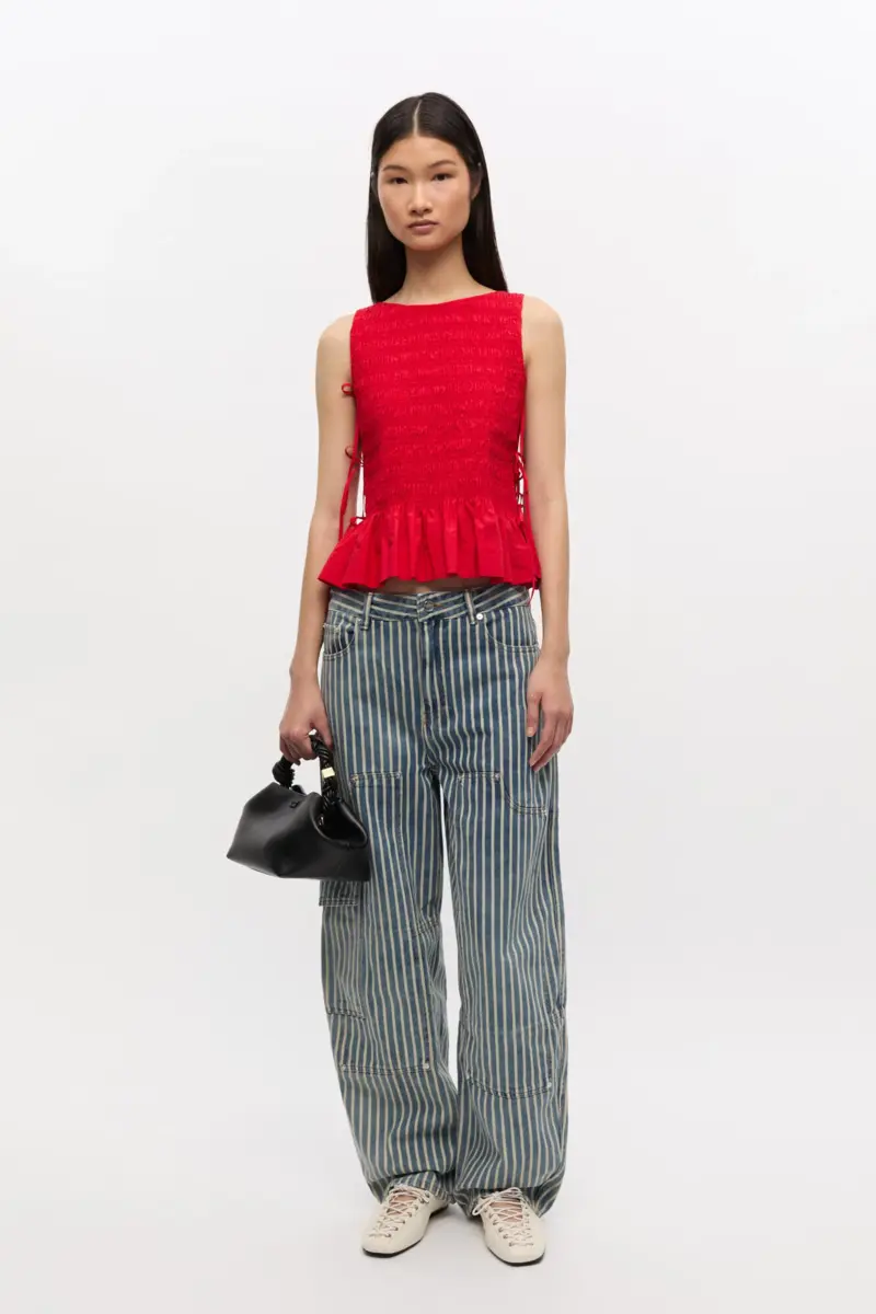 Blauwe gestreepte carpenter jeans