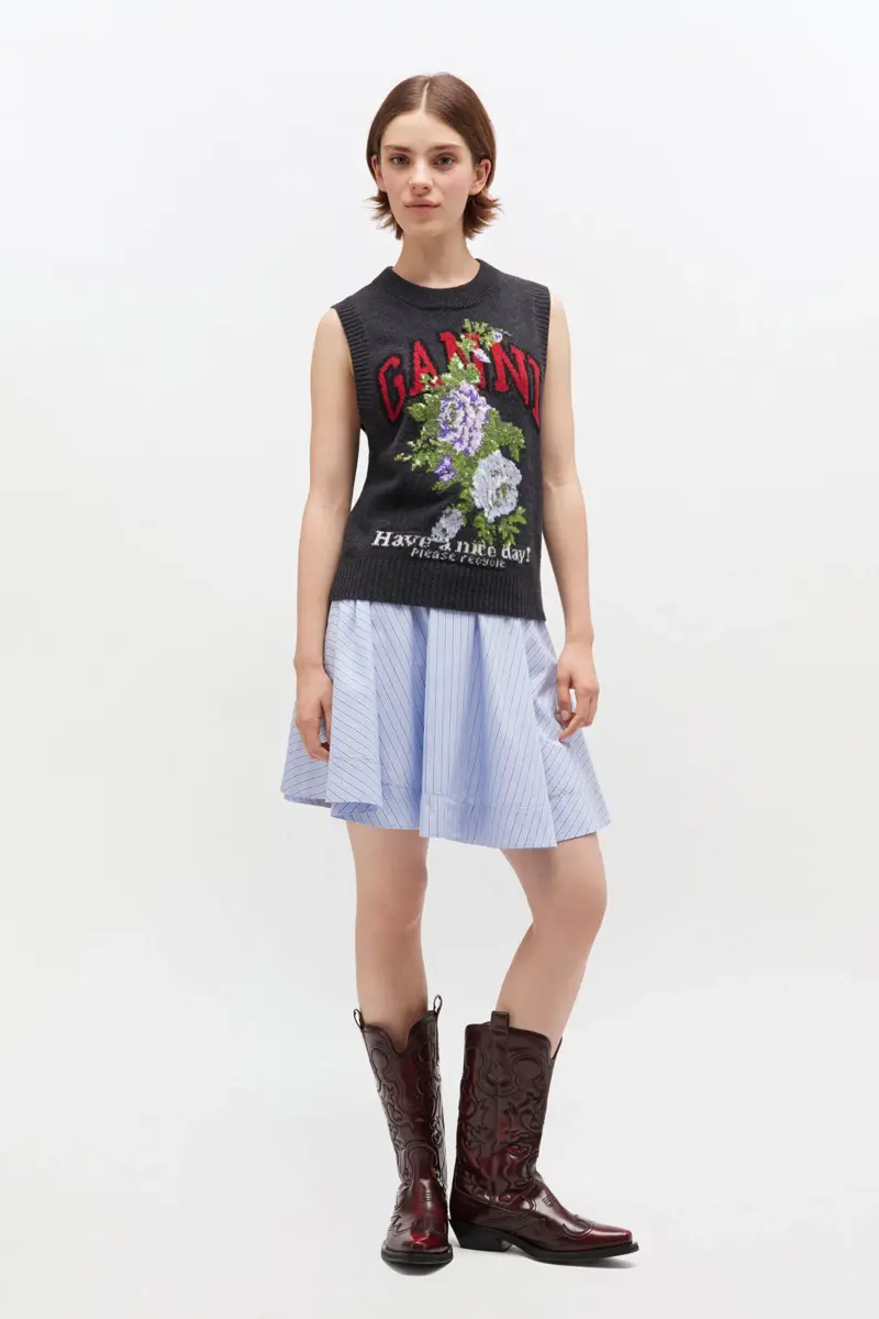 Blauwe gestreepte mini cirkelrok