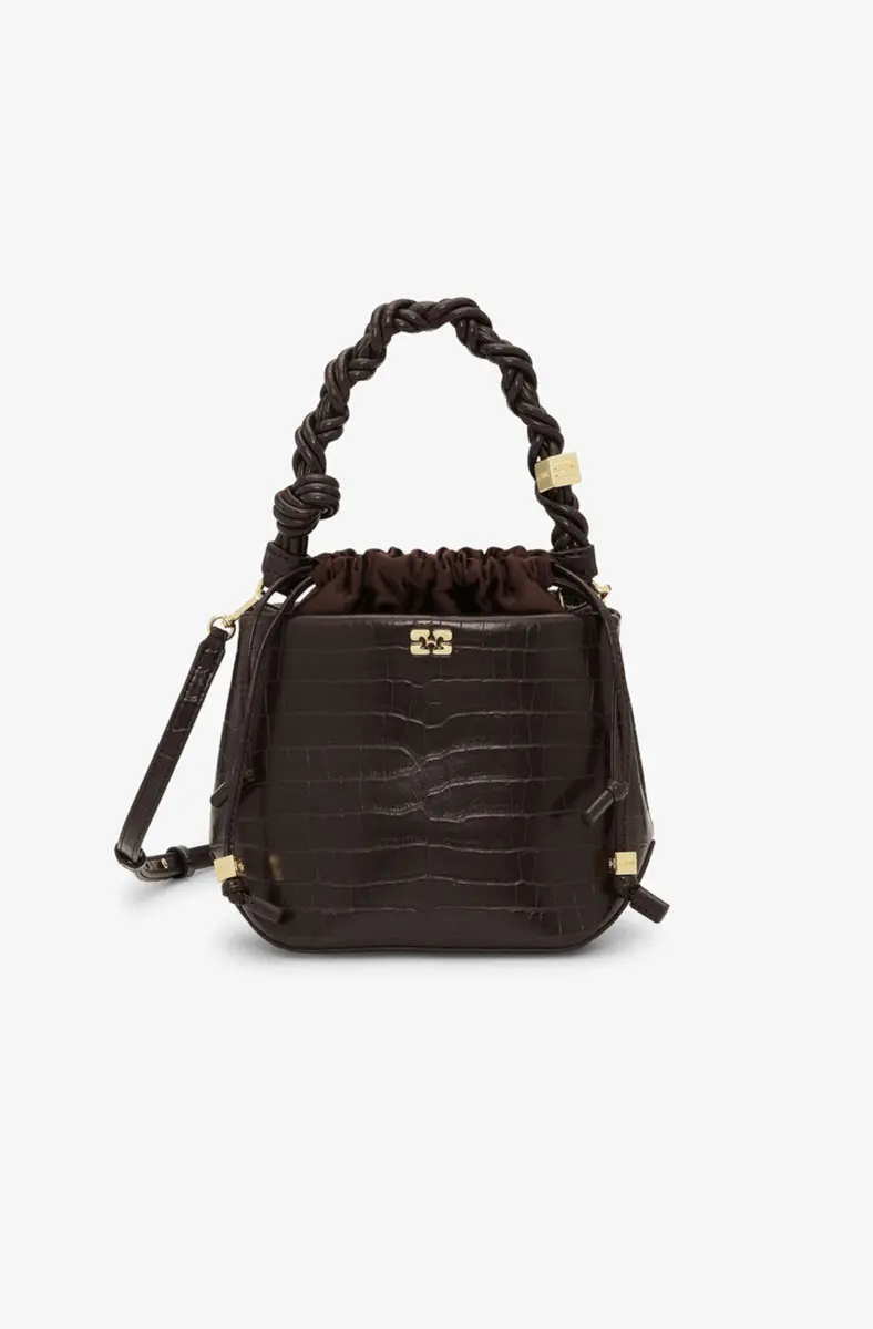 Bruine Croco GANNI Bou Bucket Bag