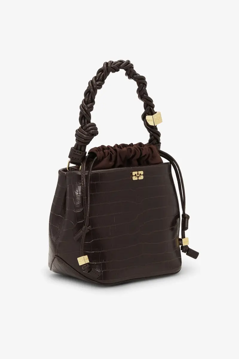 Bruine Croco GANNI Bou Bucket Bag