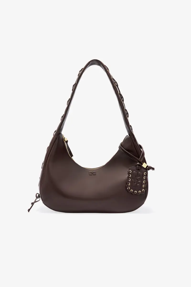 Bruine medium hobo-tas met veters