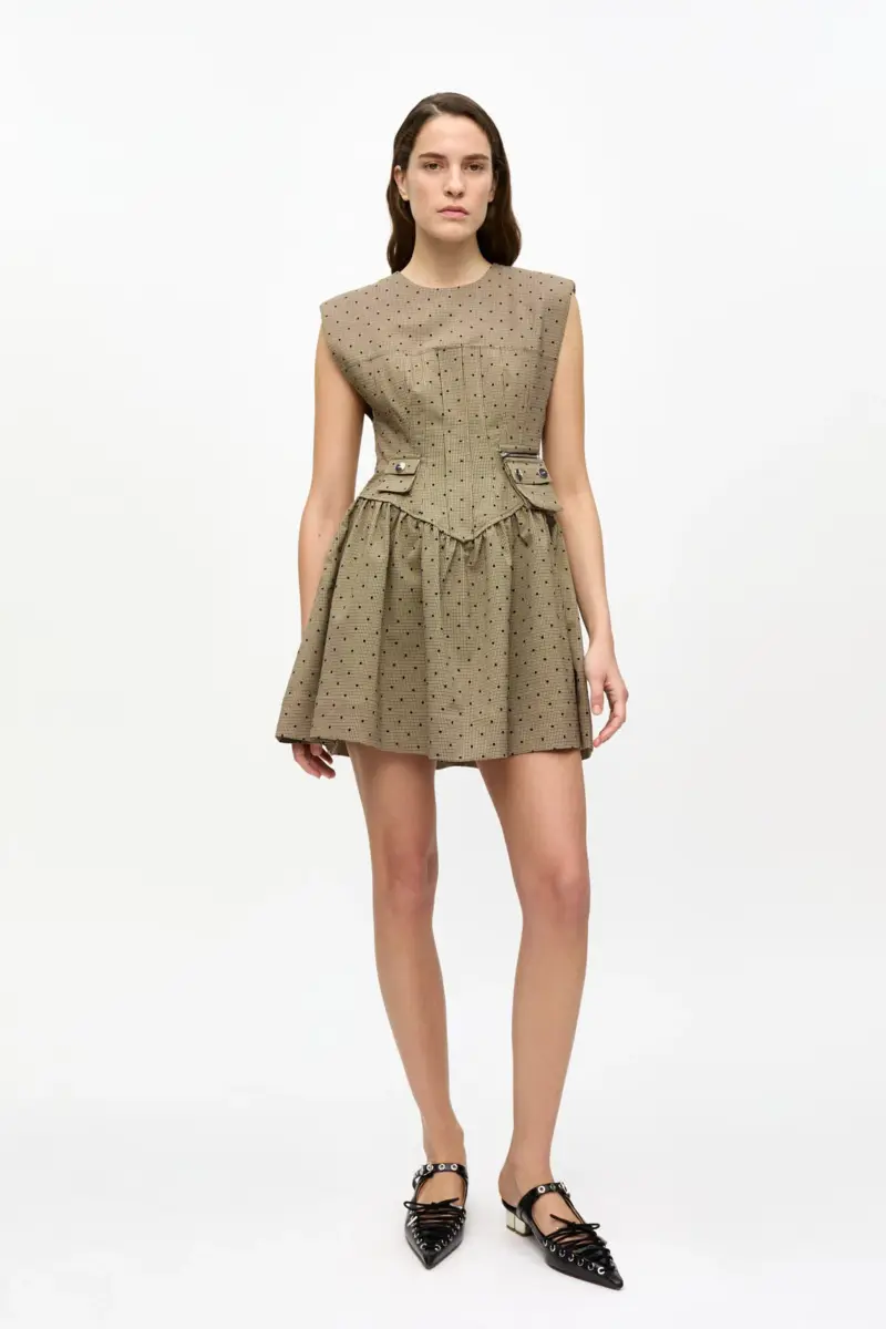 Bruine mini-corsetjurk met flockprint