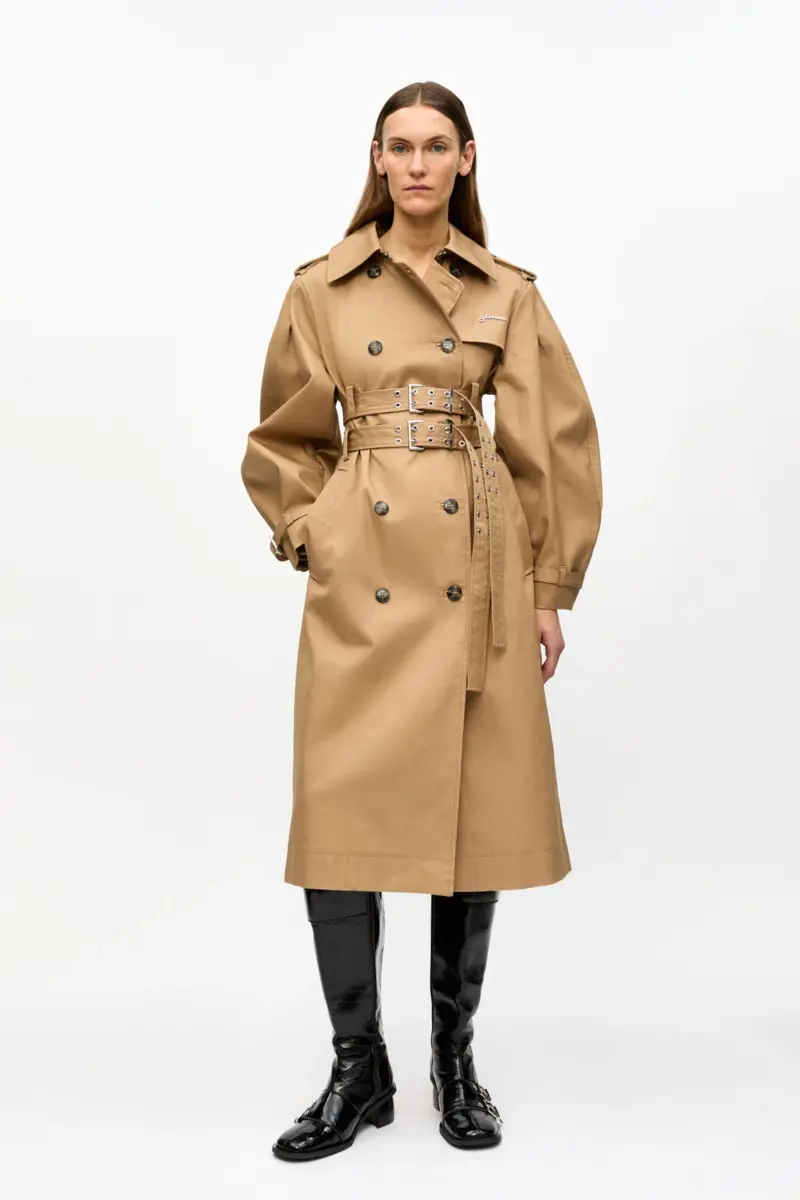 Camel geknoopte katoenen trenchcoat