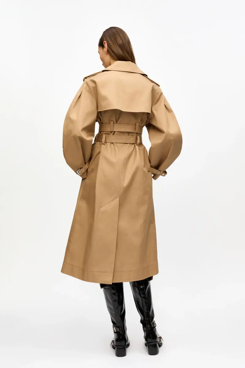 Camel geknoopte katoenen trenchcoat