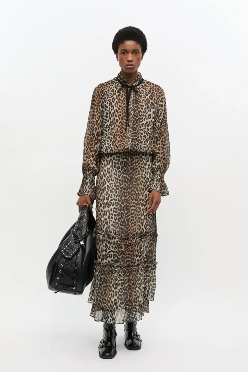 Chiffon shirt met luipaardprint en strikband