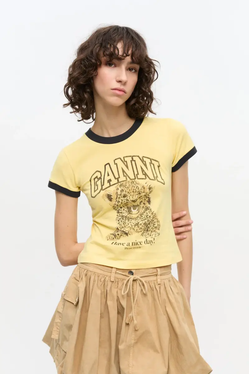 Geel cropped T-shirt met luipaardprint