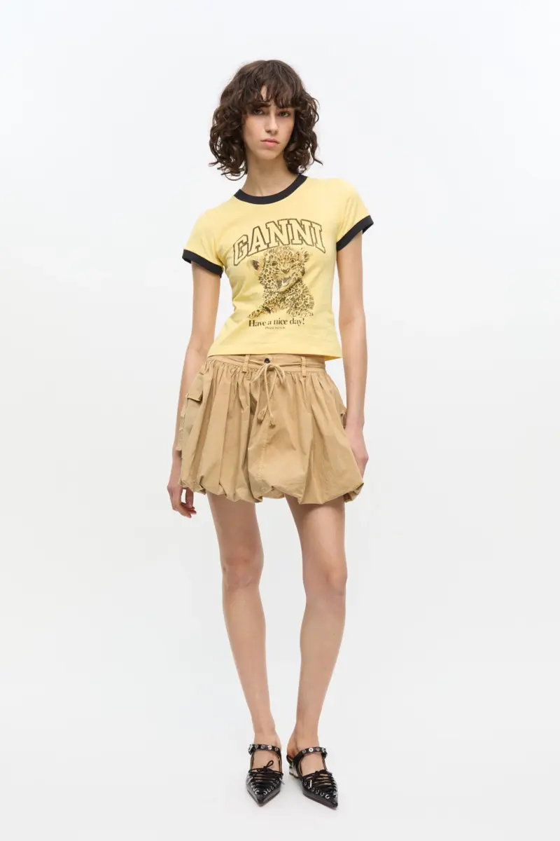 Geel cropped T-shirt met luipaardprint