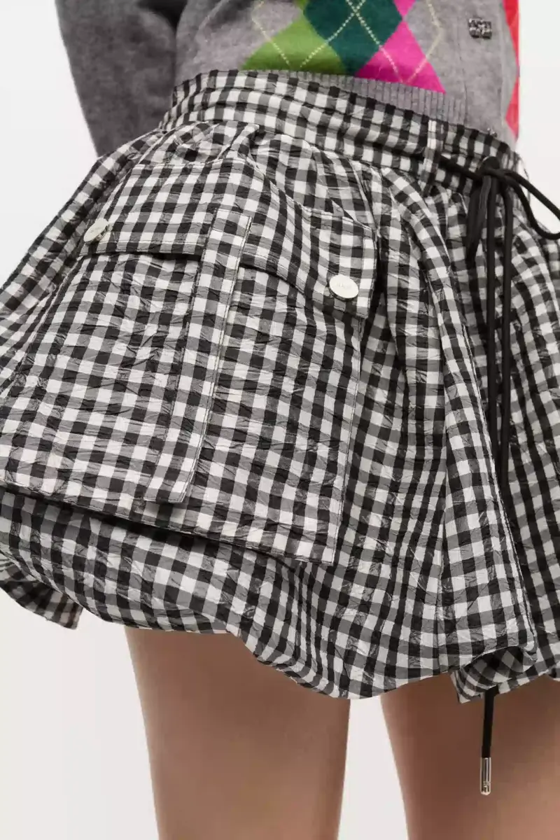 Gekreukelde geruite mini-bubbelrok Gekreukelde geruite mini-bubbelrok