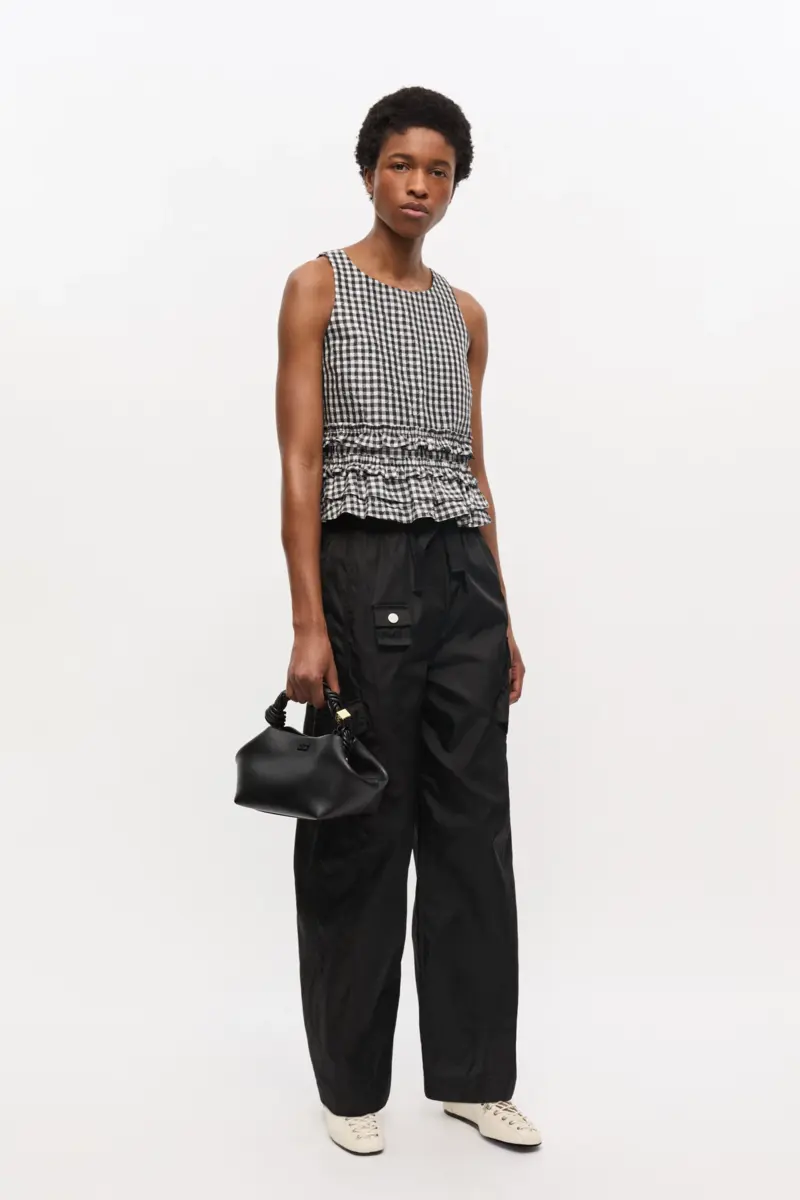 gekreukte geruite top met ruches 2 - Gekreukte geruite top met ruches