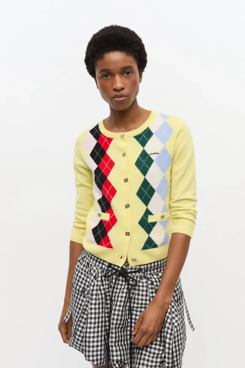 Gele geruite cardigan