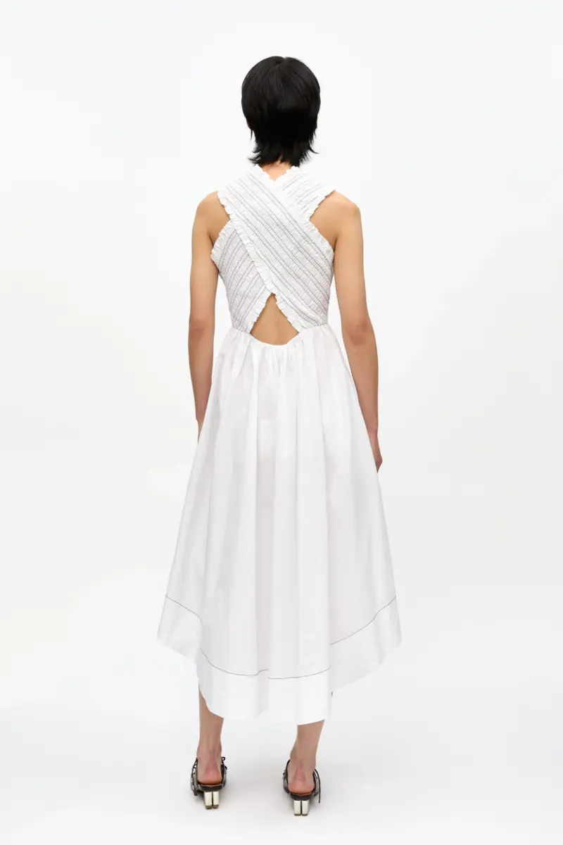 Gewassen stretchkatoenen smock midi-jurk