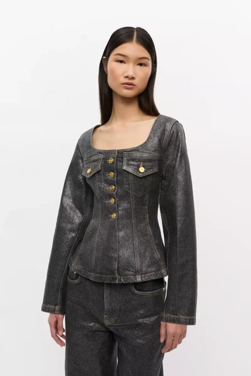 Glanzende denim blazer