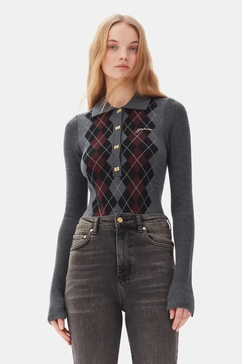 Grijs gebreid poloshirt