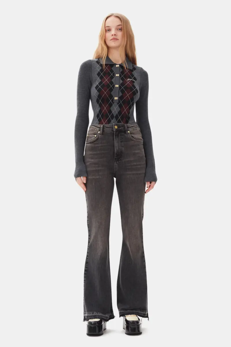 Grijs gebreid poloshirt