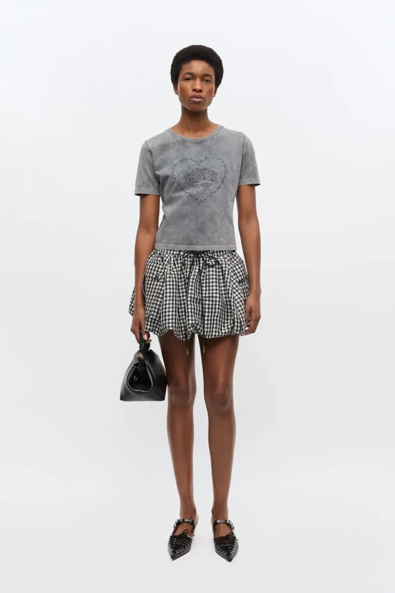 Grijs gewassen cropped T-shirt met hart