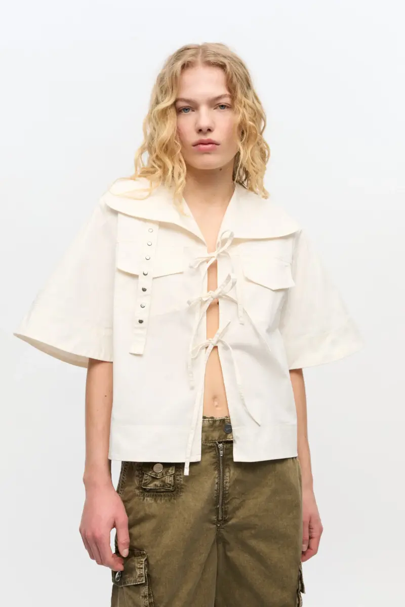 Ivoor stretch katoenen blouse