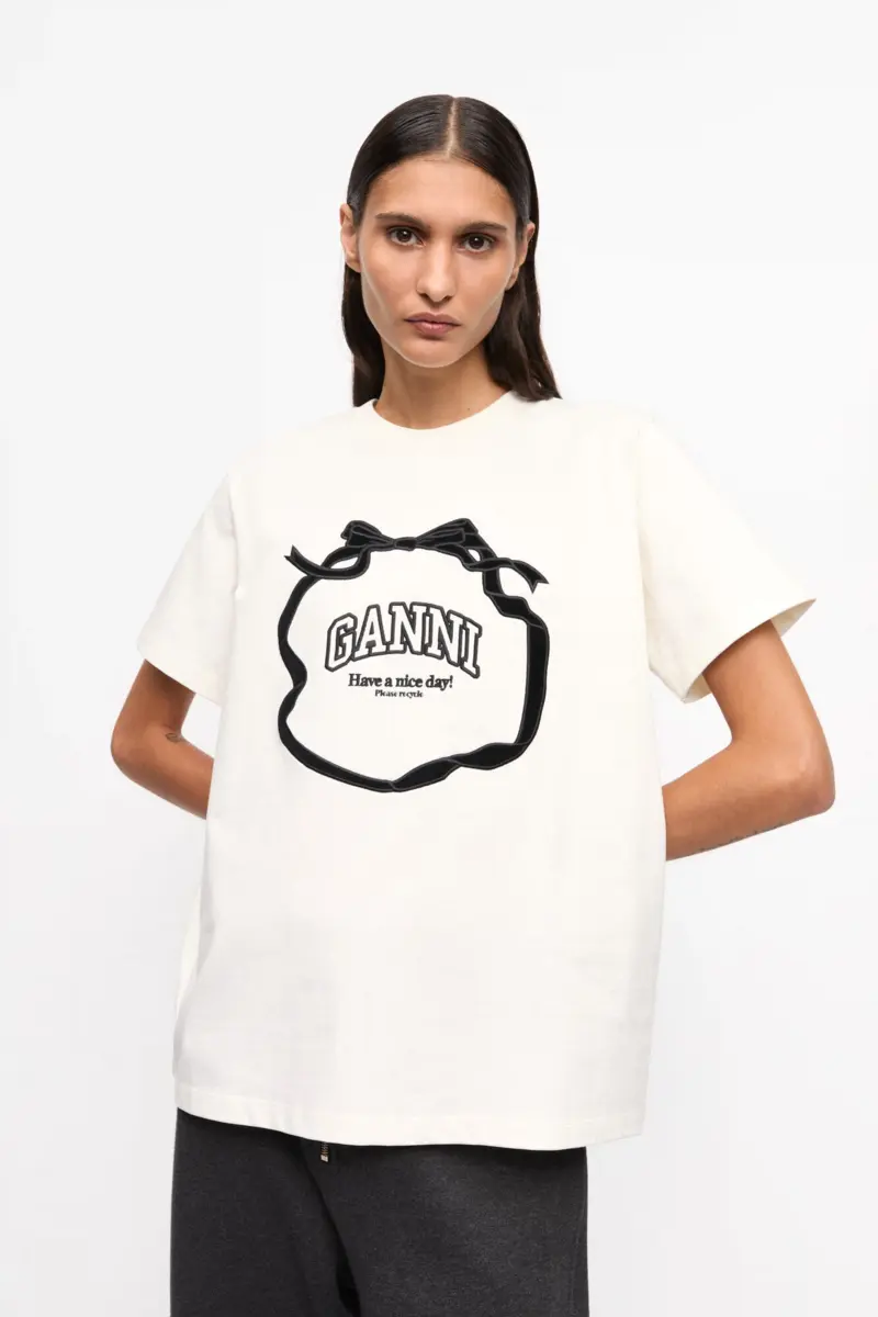 Ivoorkleurig relaxed T-shirt met strik