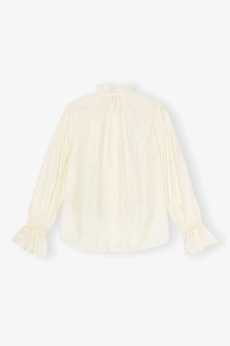 Ivoorkleurig vloeiend cupro shirt met strik