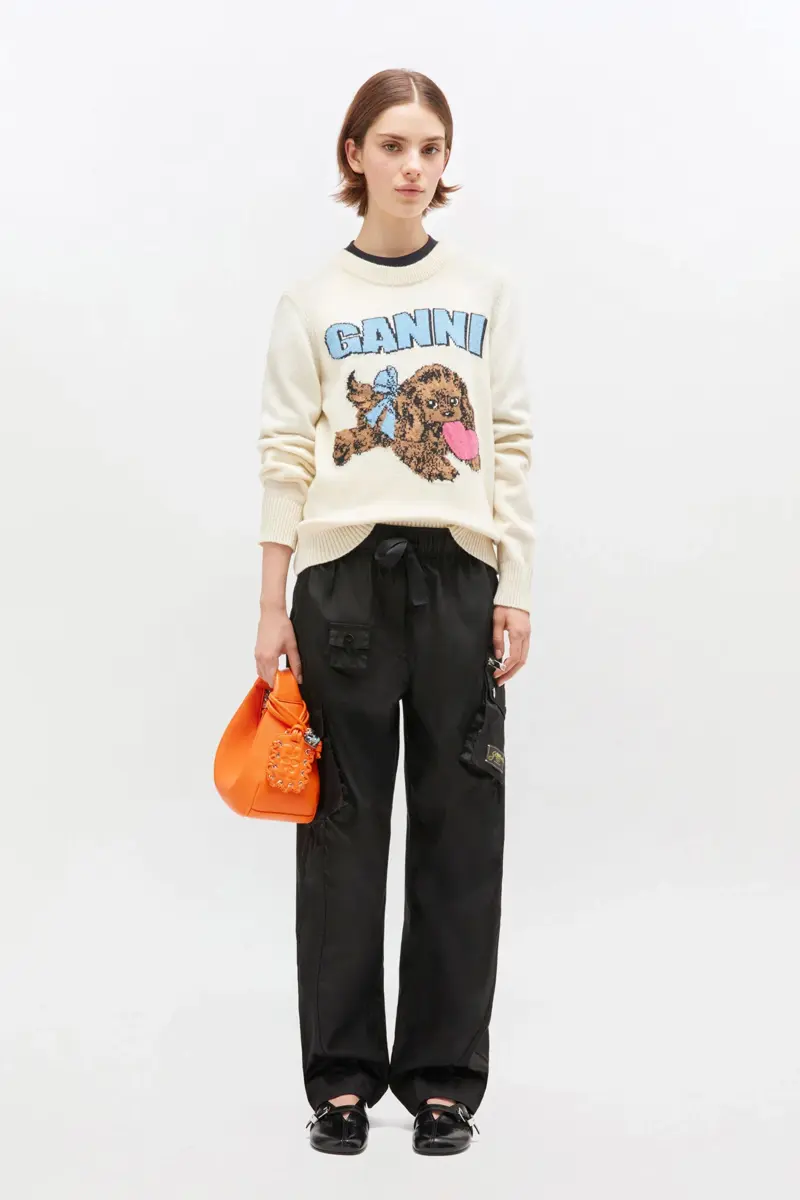 Ivoorwitte wollen trui met puppyprint