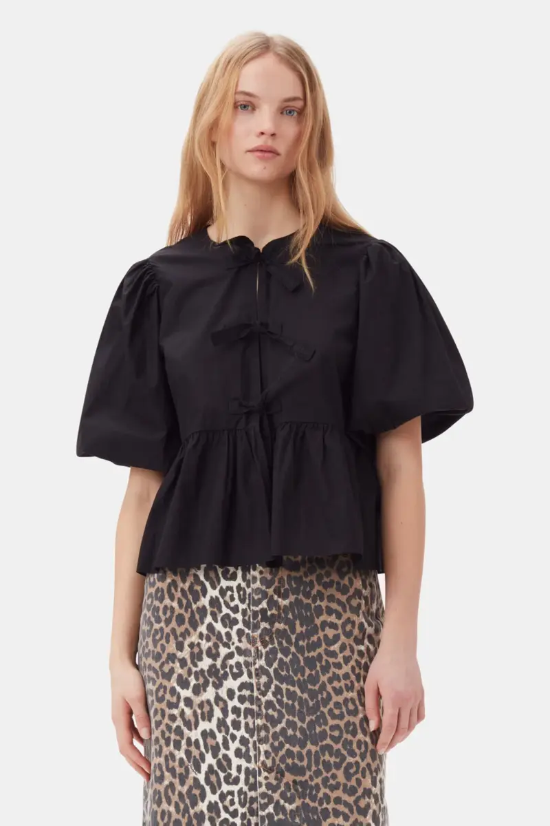 Katoenen popeline peplum blouse met strik