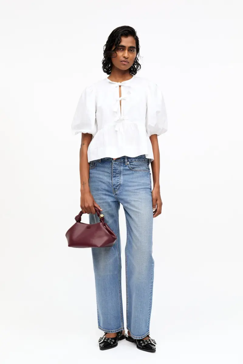 Katoenen popeline peplum blouse met strik