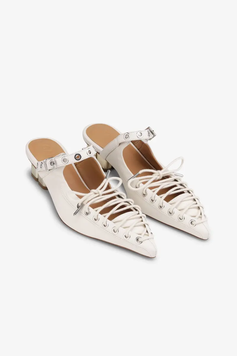 Lace-Up Mules in ivoor