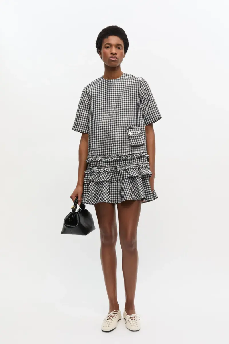 Mini-jurk met gekreukt ruitjesmotief