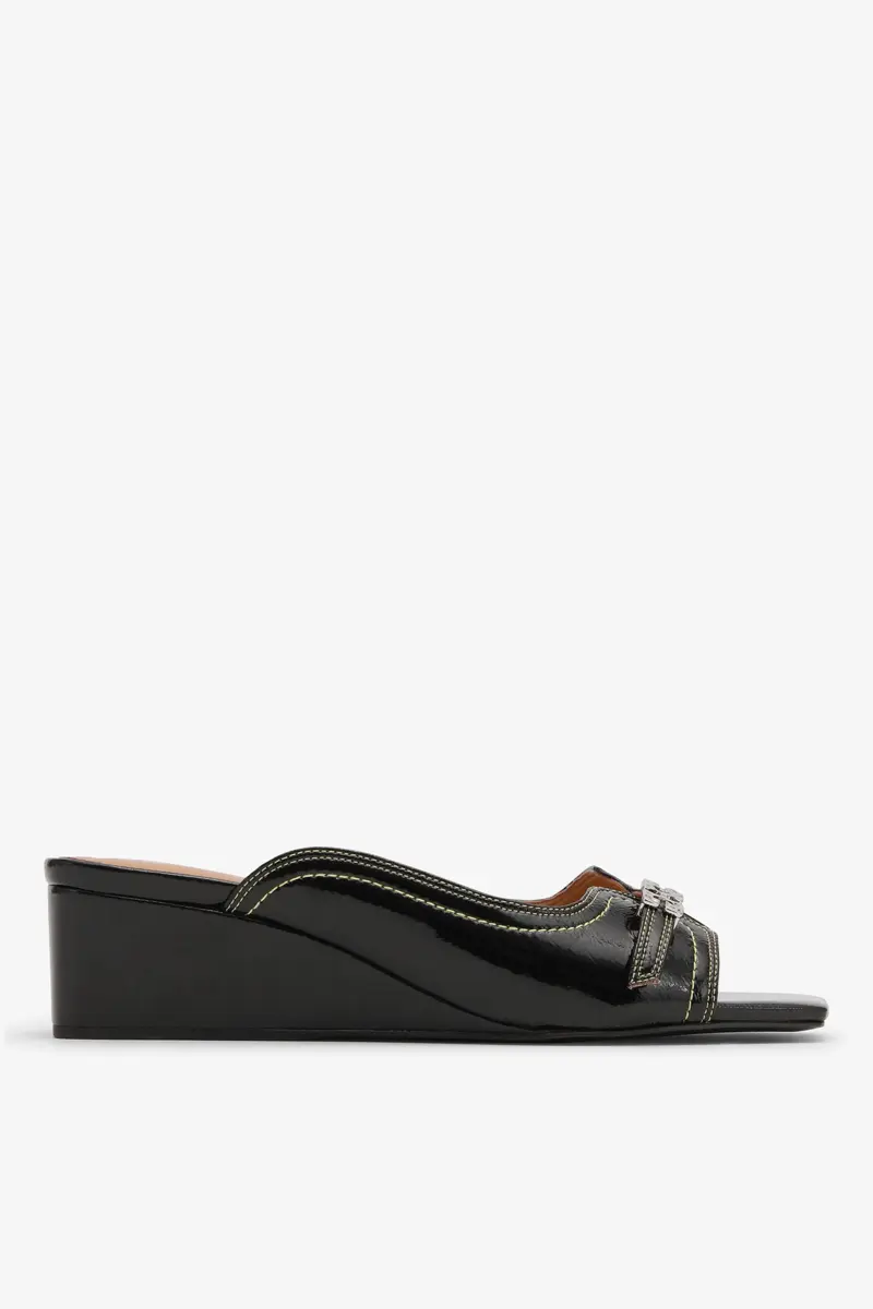 Naplack sleehak muiltjes in zwart