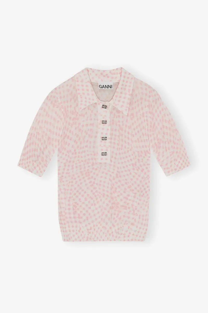 Roze doorschijnend katoenen polo met print