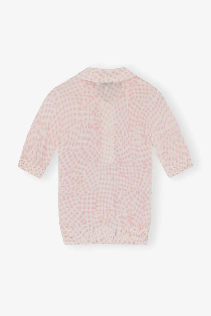 Roze doorschijnend katoenen polo met print