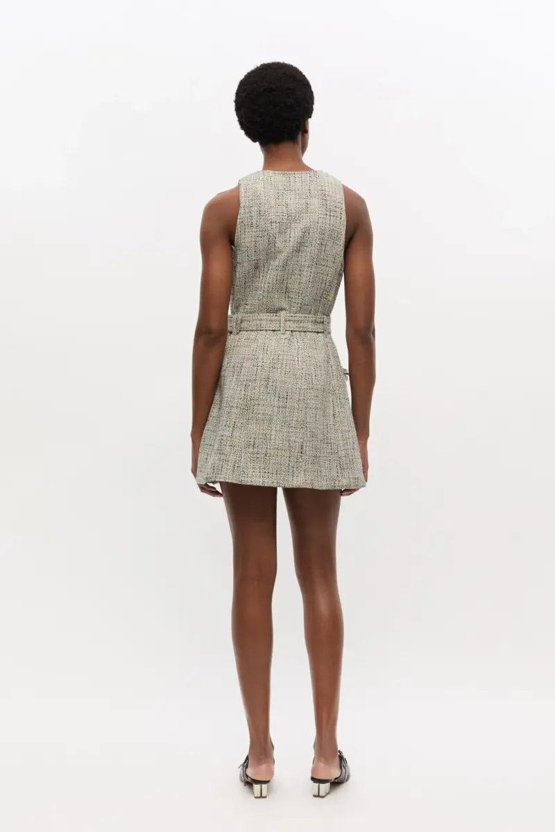 Tweed mouwloze jurk met ceintuur