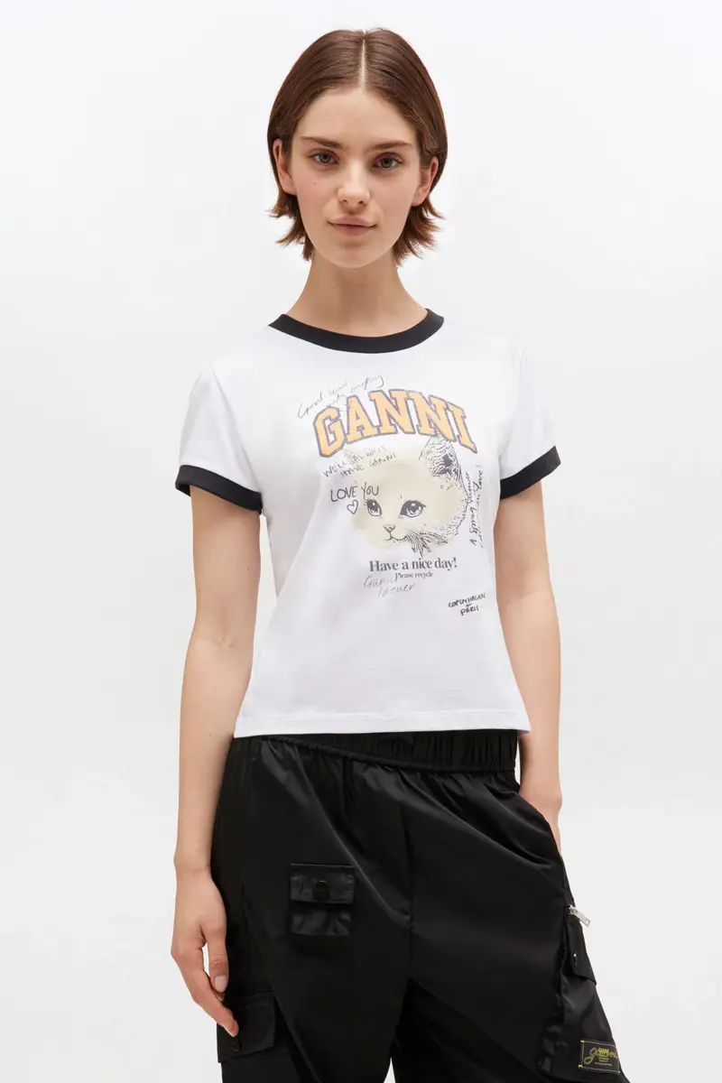 Wit cropped T-shirt met kat