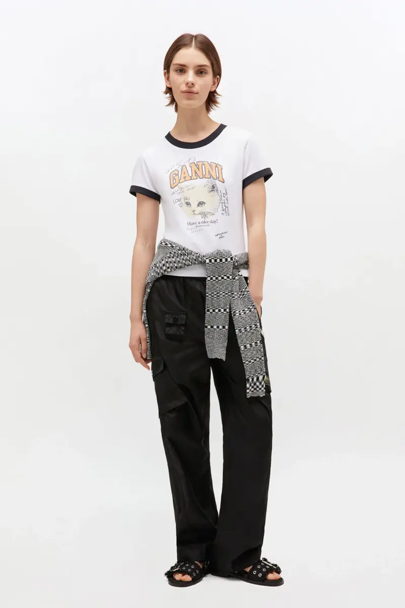 Wit cropped T-shirt met kat