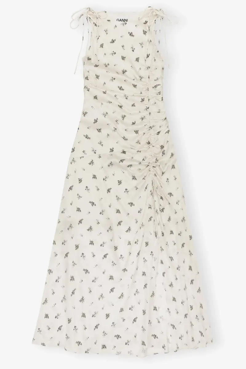 Witte satijnen jurk met plooien Witte satijnen jurk met plooien