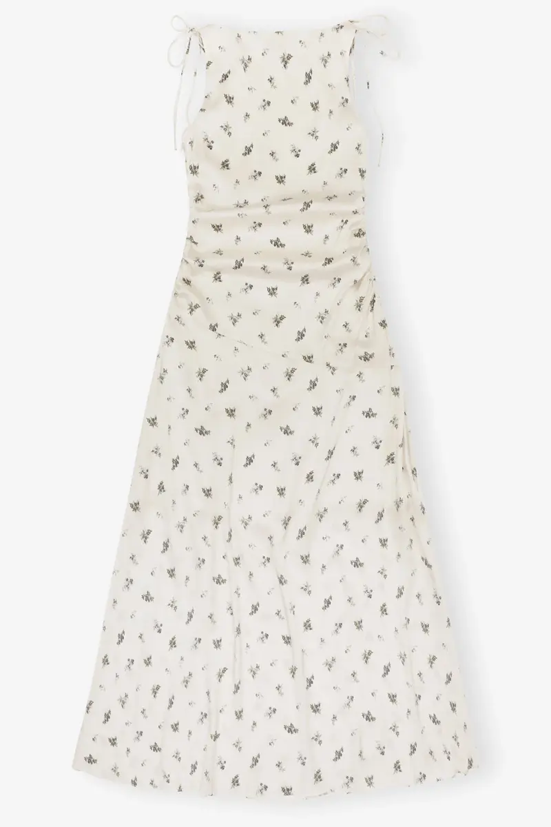 Witte satijnen jurk met plooien Witte satijnen jurk met plooien