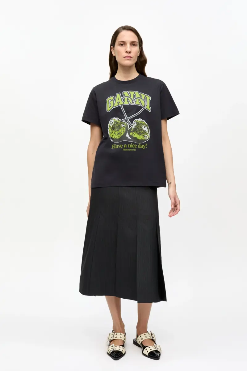 Zwart Basic Jersey Green Cherry Relaxed T-shirt