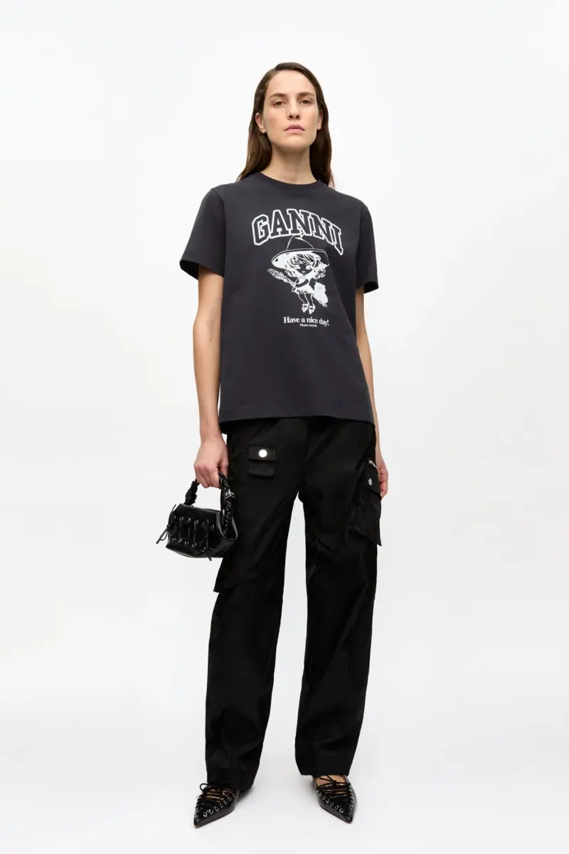 Zwart basic katoenen relaxed T-shirt met heksenprint