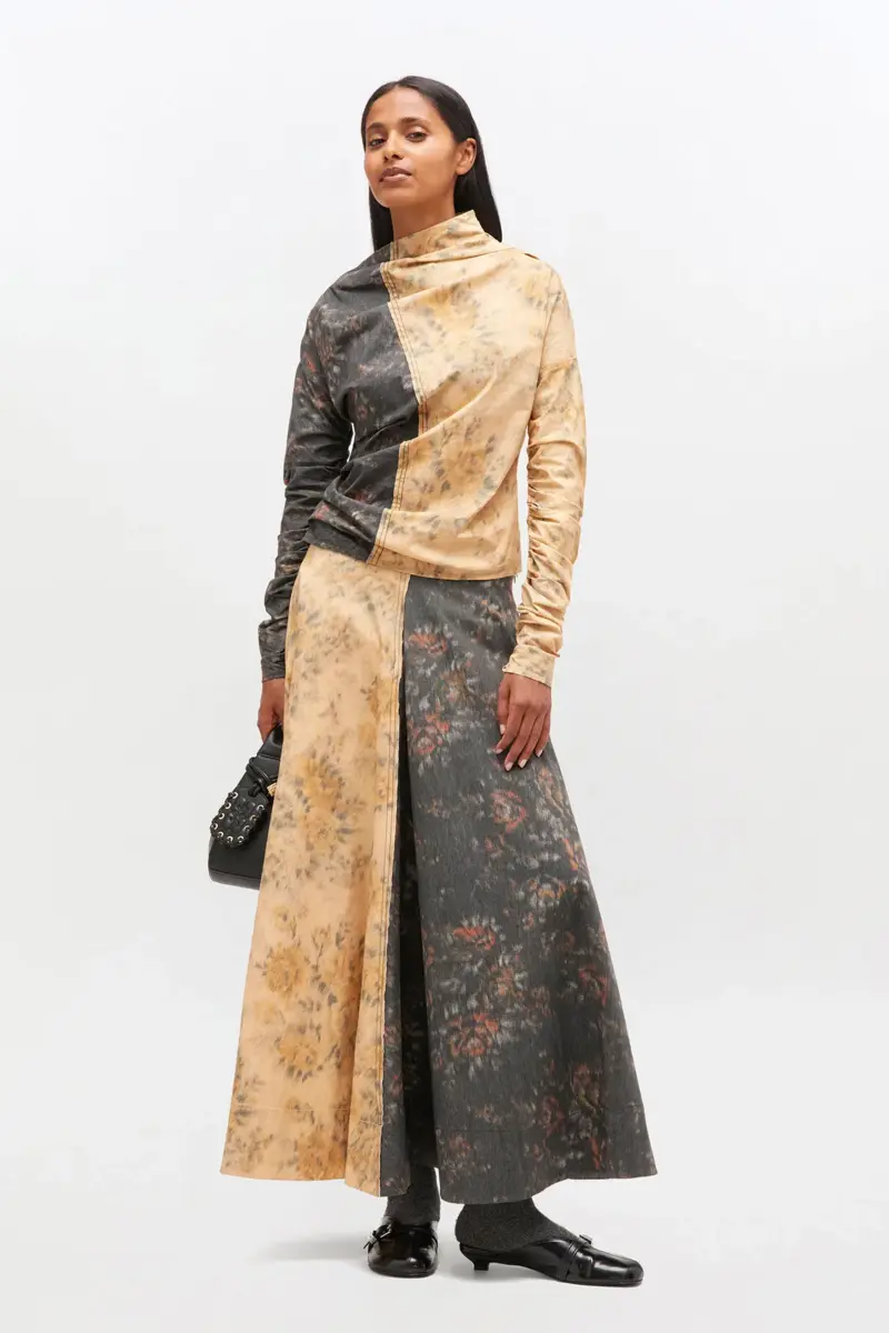 Zwart-beige top met ruches