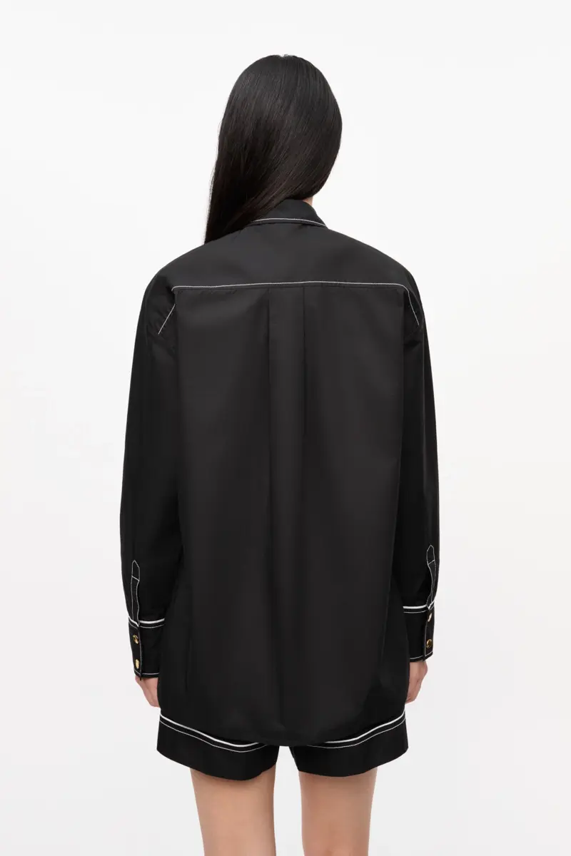 Zwart katoenen popeline raglanshirt