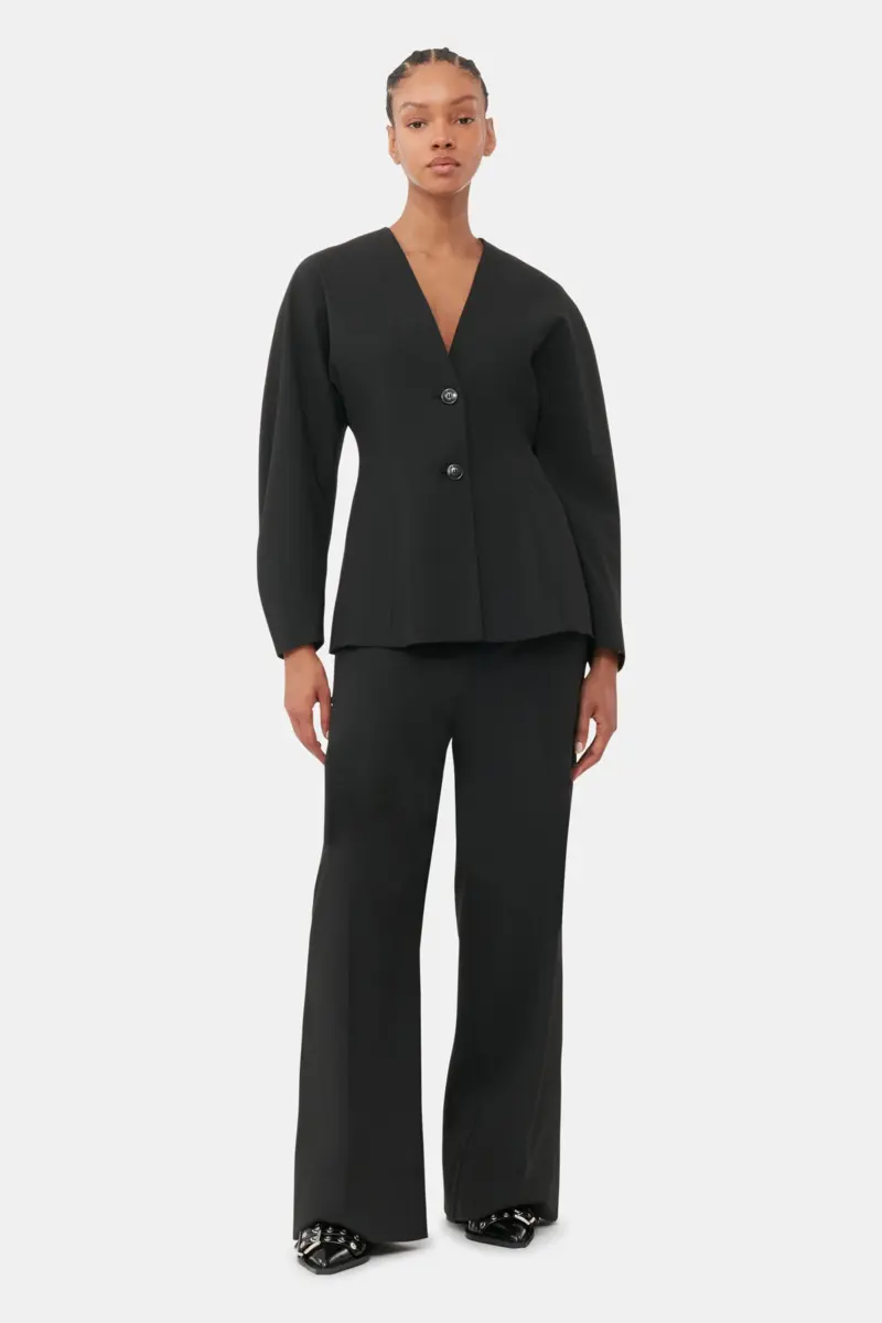 Zwarte getailleerde, soepelvallende gemêleerde blazer