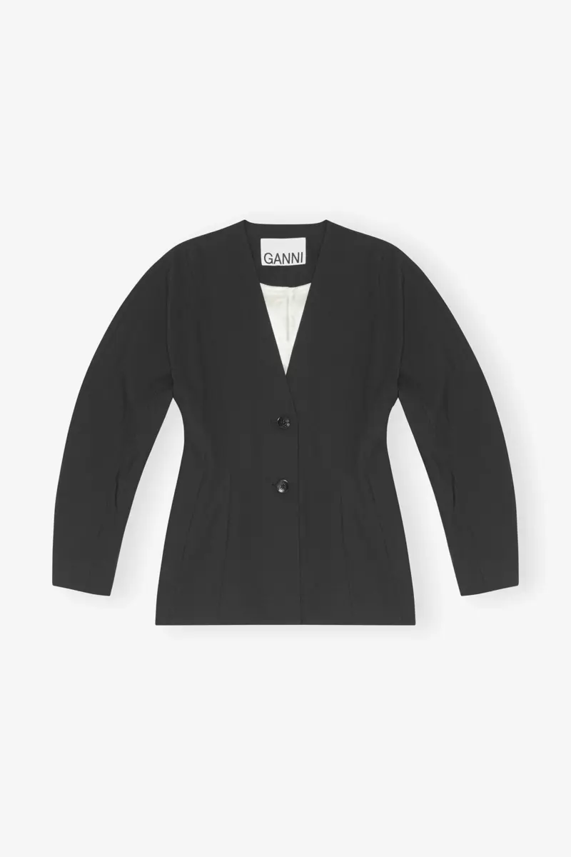 Zwarte getailleerde, soepelvallende gemêleerde blazer Zwarte getailleerde, soepelvallende gemêleerde blazer