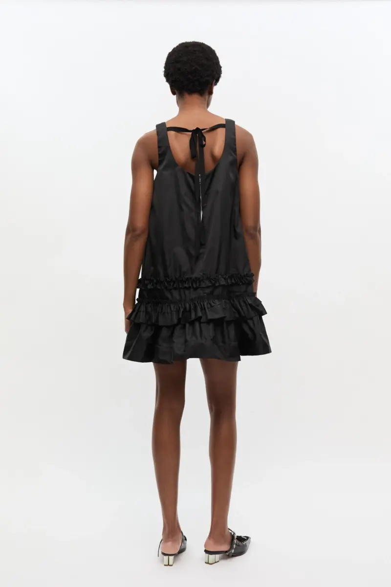 Zwarte mini-jurk van duchesse nylon