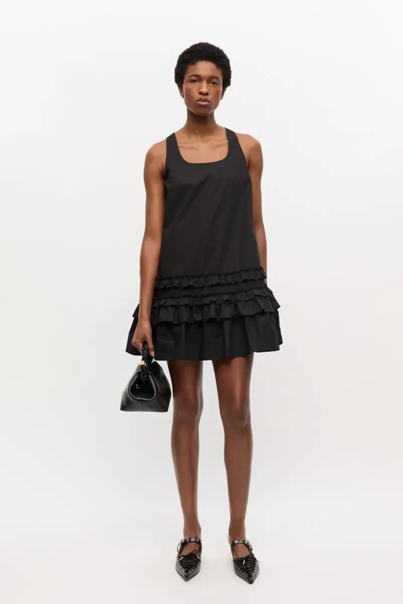 Zwarte mini-jurk van katoenpopeline