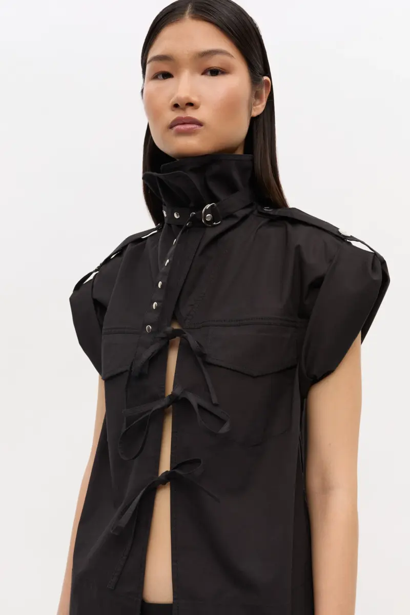 Zwarte stretchkatoenen blouse