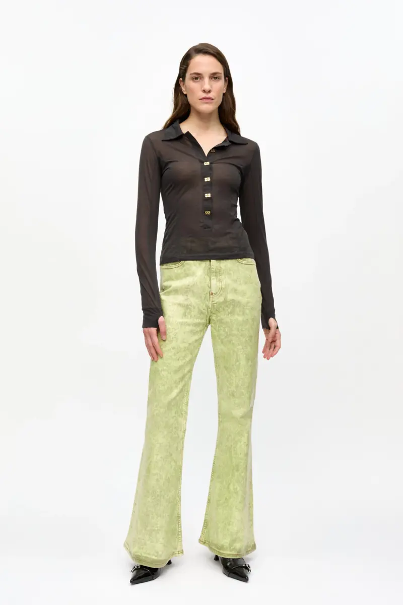 Zwarte top van transparant mesh jersey met knopen